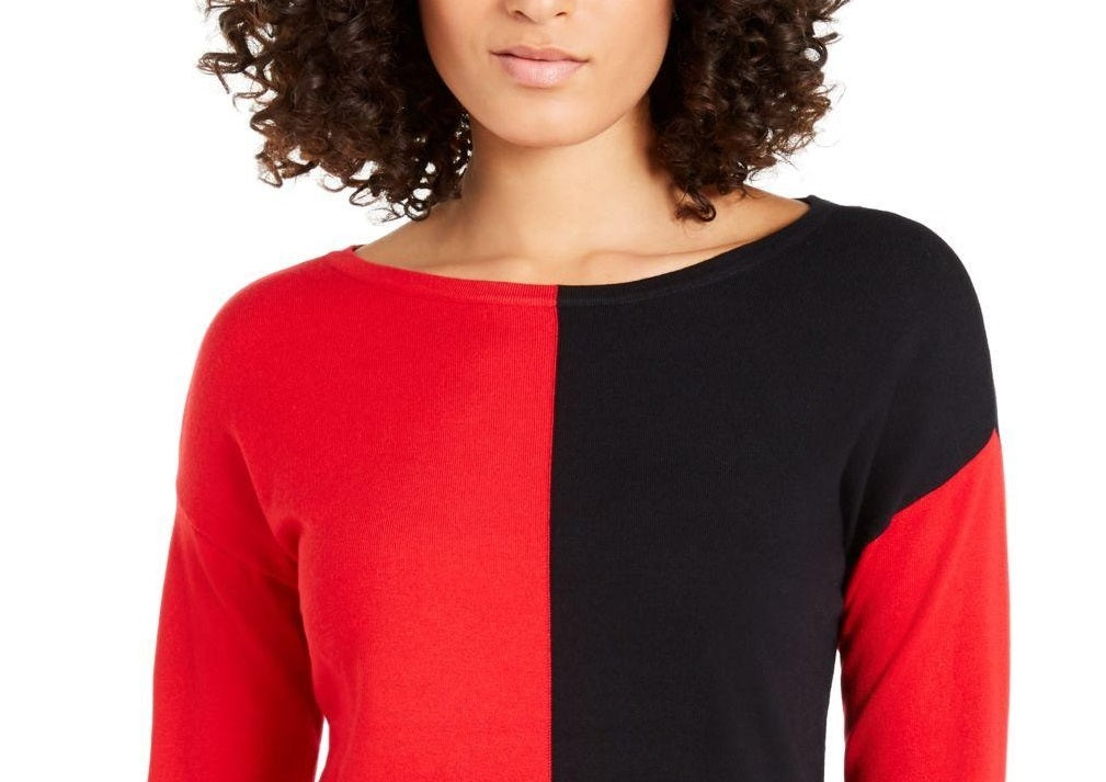 Alfani Women's Colorblocked Dropped-Shoulder Top  Real Red Size Extra Small