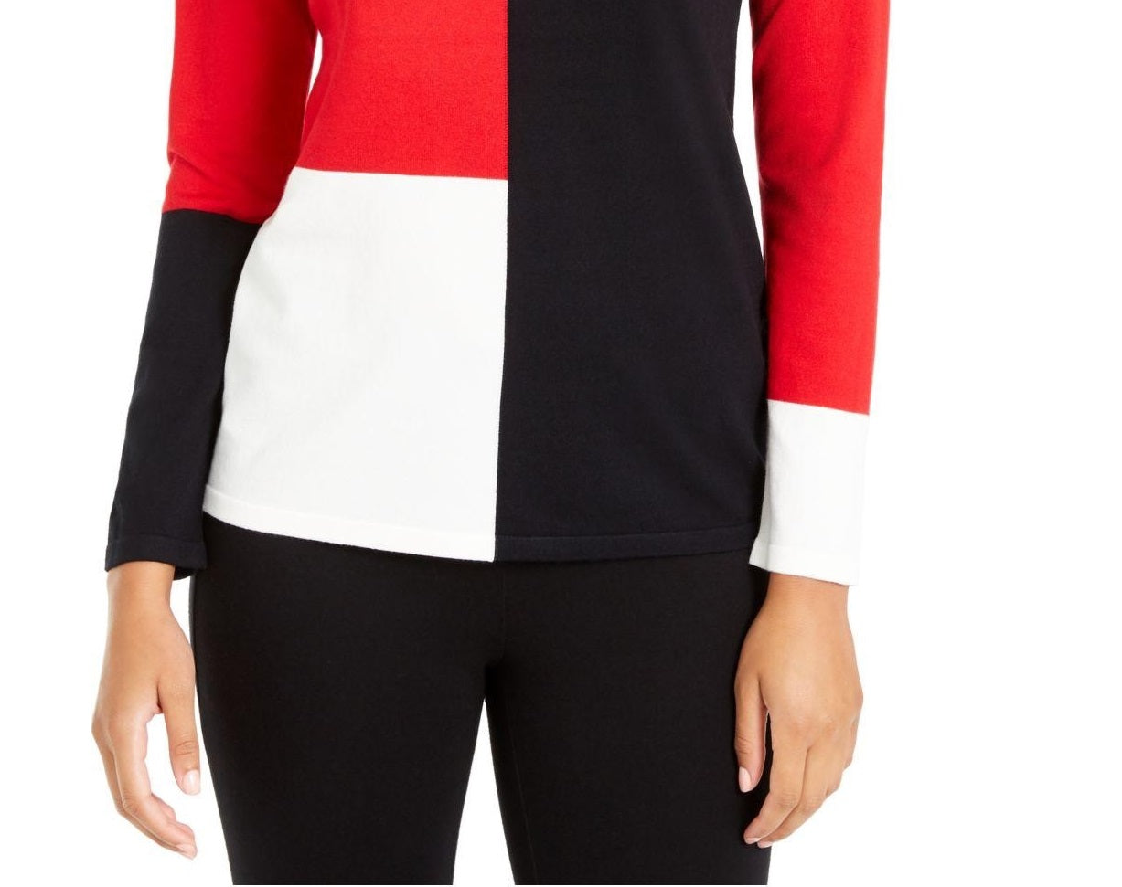 Alfani Women's Colorblocked Dropped-Shoulder Top  Real Red Size Extra Small