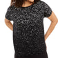 Alfani Women's Printed Short-Sleeve Top  Black Size Medium