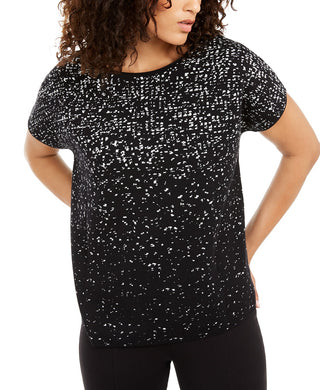 Alfani Women's Printed Short-Sleeve Top  Black Size Medium