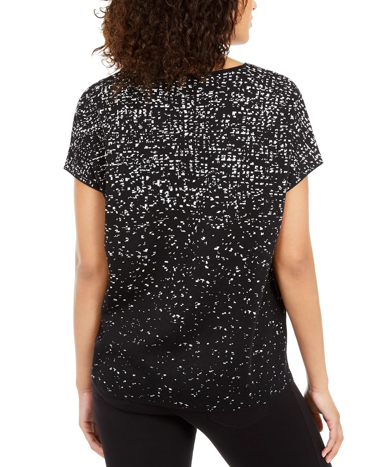 Alfani Women's Printed Short-Sleeve Top  Black Size Small