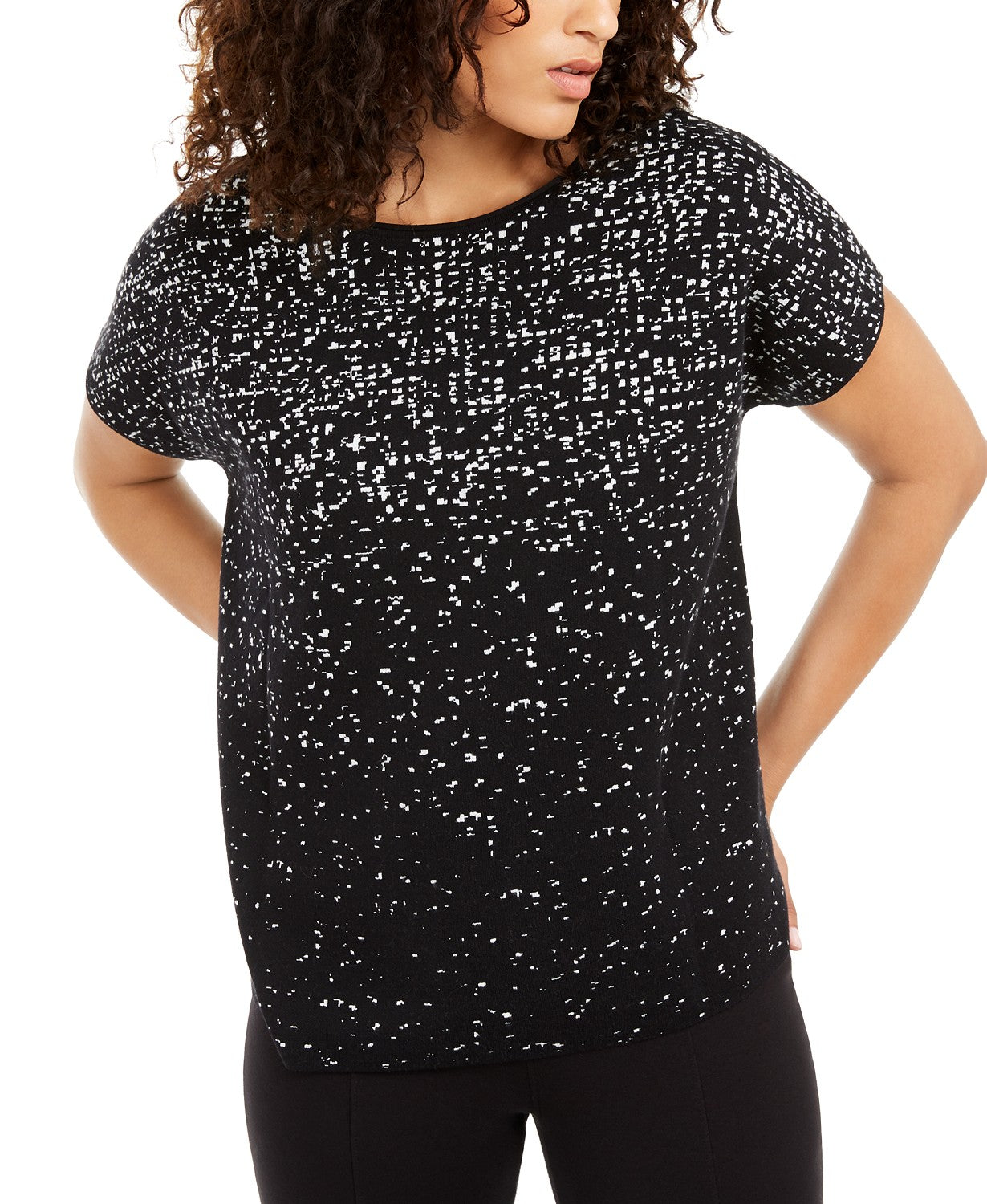 Alfani Women's Printed Short-Sleeve Top  Black Size Small