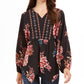 Style & Co Women's Printed Handkerchief-Hem Peasant Top Festive Black Size Large