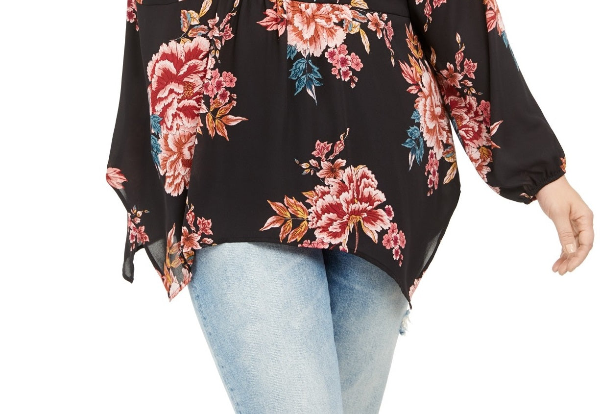 Style & Co Women's Plus Size Floral Blouse Black Size 2 Extra Large