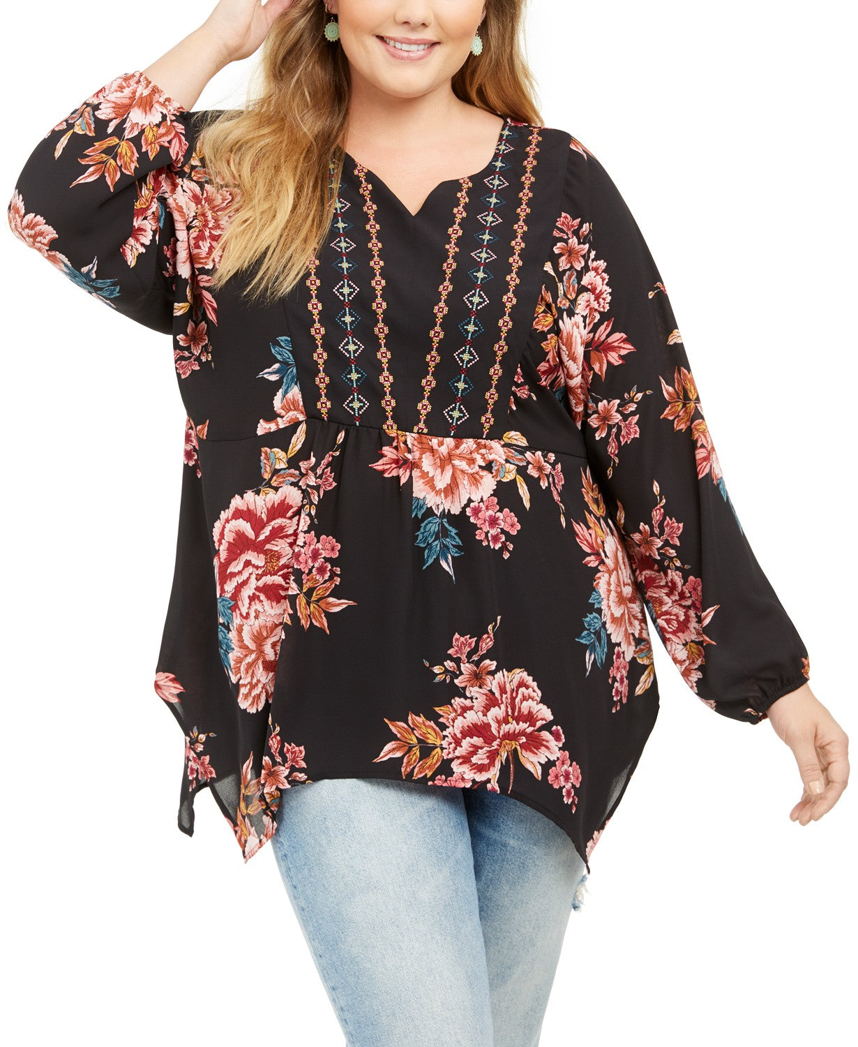 Style & Co Women's Floral Blouse Black Size 1X