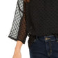 Style & Co Women's Mixed-Media Sheer-Sleeve Blouse Black Size Small