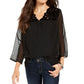 Style & Co Women's Mixed-Media Sheer-Sleeve Blouse Black Size Extra Large