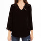Style & Co Women's Mixed-Media Sheer-Sleeve Blouse  Black Size Extra Small