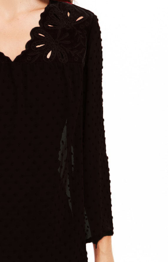 Style & Co Women's Mixed-Media Sheer-Sleeve Blouse  Black Size Extra Small