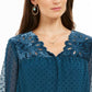 Style & Co Women's Mixed-Media Sheer-Sleeve Blouse Green Size Medium