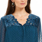 Style & Co Women's Mixed-Media Sheer-Sleeve Blouse Blue Size Extra Large