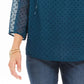 Style & Co Women's Mixed-Media Sheer-Sleeve Blouse Blue Size Extra Large