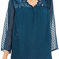 Style & Co Women's Mixed-Media Sheer-Sleeve Blouse Green Size Extra Small