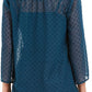 Style & Co Women's Mixed-Media Sheer-Sleeve Blouse Green Size Extra Small