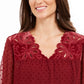 Style & Co Women's Mixed-Media Sheer-Sleeve Blouse Red Size Large