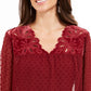 Style & Co Women's Mixed-Media Sheer-Sleeve Blouse Red Size Small