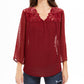 Style & Co Women's Mixed-Media Sheer-Sleeve Blouse Wine Size Extra Large