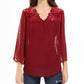 Style & Co Women's Mixed-Media Sheer-Sleeve Blouse  Red Size Extra Small
