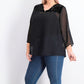 Style & Co Women's Plus Size Swiss-Dot Velvet-Yoke Top Black Size 2X