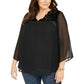 Style & Co Women's Plus Size Swiss-Dot Velvet-Yoke Top Black Size 3X