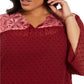 Style & Co Women's Plus Size Swiss-Dot Velvet-Yoke Top Red Size 2 Extra Large