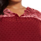 Style & Co Women's Plus Size Swiss-Dot Velvet-Yoke Top Red Size 3 X-Large