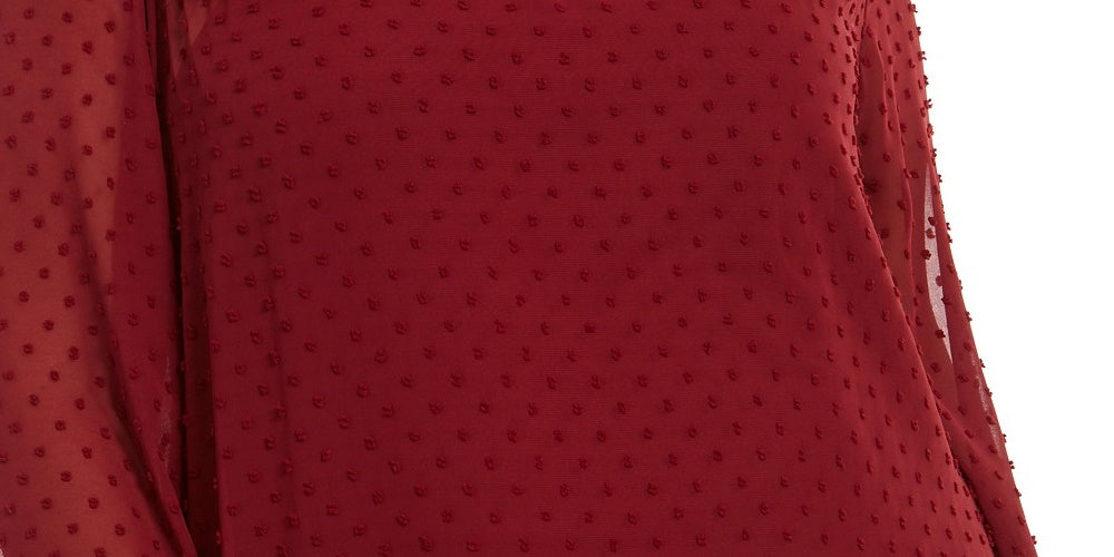 Style & Co Women's Plus Size Swiss-Dot Velvet-Yoke Top Red Size 3 X-Large