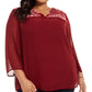 Style & Co Women's Plus Size Swiss-Dot Velvet-Yoke Top Red Size Extra Large