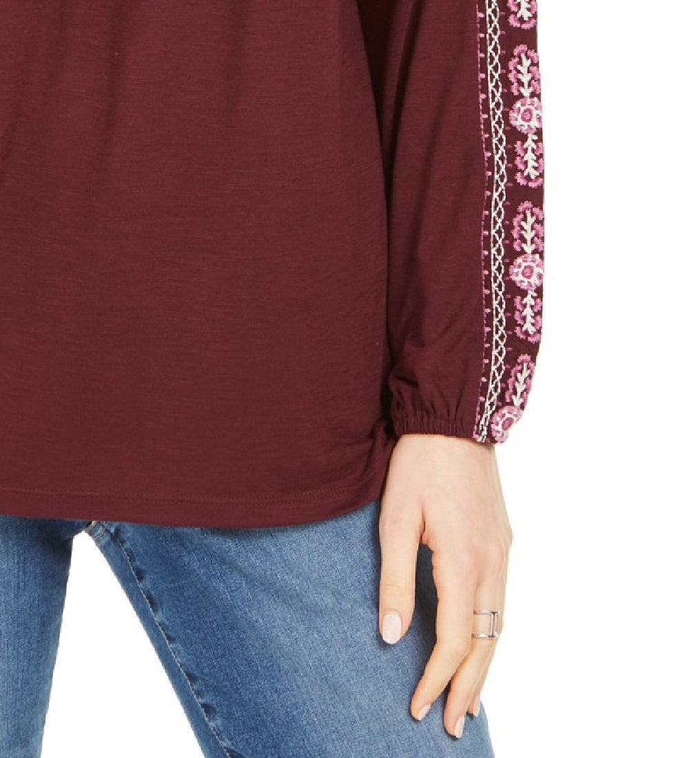 Style & Co Women's Embroidered Tie-Neck Top Purple Size Large