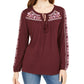 Style & Co Women's Floral Long Sleeve Keyhole Top Purple Size Medium