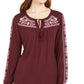 Style & Co Women's Floral Long Sleeve Keyhole Top Purple Size Medium