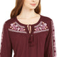 Style & Co Women's Floral Long Sleeve Keyhole Top Purple Size Medium