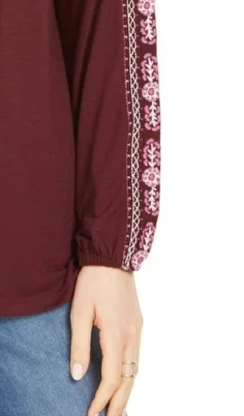 Style & Co Women's Floral Long Sleeve Keyhole Top Purple Size Small