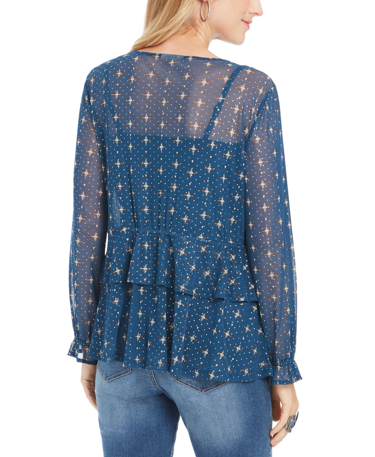 Style & Co Women's Printed Mesh Top Green Size Small