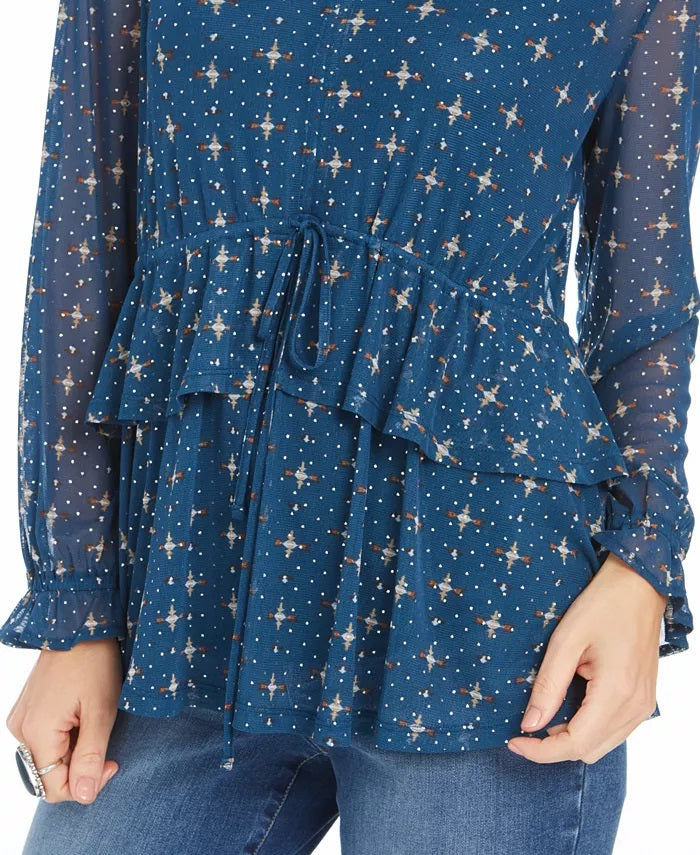 Style & Co Women's Printed Mesh Top Green Size Small