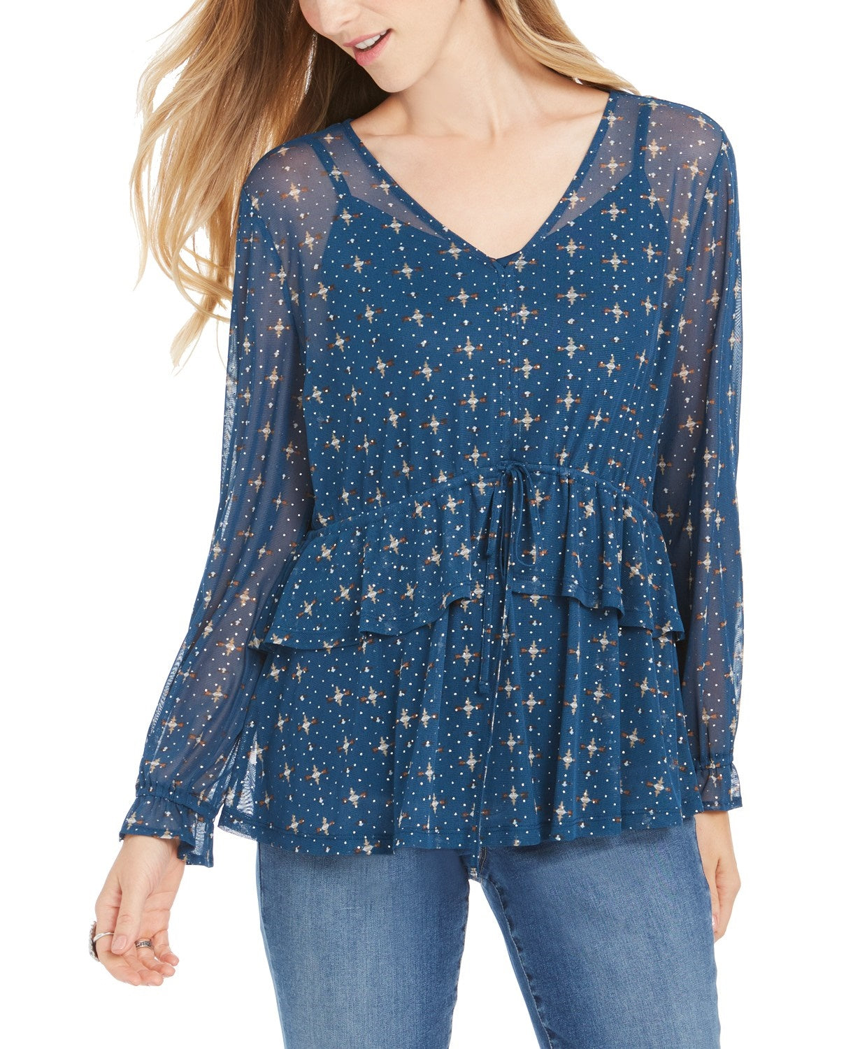 Style & Co Women's Printed Mesh Top Green Size Extra Large