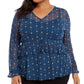 Style & Co Women's Plus Size Ruffle-Front Mesh Top Blue Size OX
