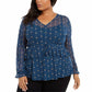 Style & Co Women's Plus Size Ruffle-Front Mesh Top Blue Size 3X