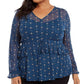 Style & Co Women's Plus Size Ruffle-Front Mesh Top Green Size 4X