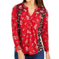 Style & Co Women's Floral Print Button-Down Top Red Size Petite-Large