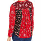 Style & Co Women's Floral Print Button-Down Top Red Size Petite-Large