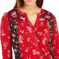 Style & Co Women's Floral Print Button-Down Top Red Size Petite-Large