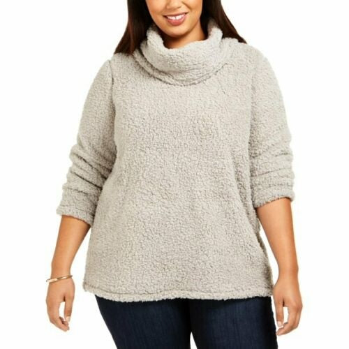 Style & Co Women's Plus Size Cowlneck Faux Sherpa Sweater Misty Harbor Size 2X