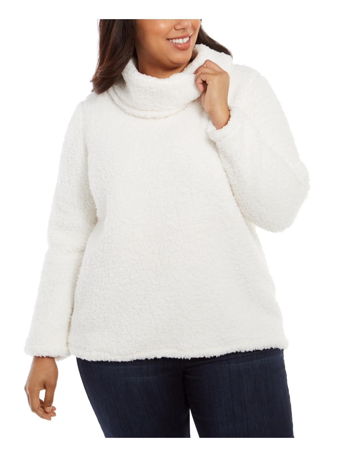 Style & Co Women's Plus Size Cowlneck Faux Sherpa Sweater White Size 2X