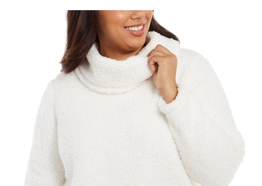 Style & Co Women's Plus Size Cowlneck Faux Sherpa Sweater White Size 2X