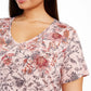 Style & Co Women's Plus Size Printed Cotton V-Neck Top Red Size 0X