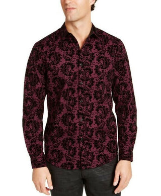 INC International Concepts Men's Flocked Paisley Shirt Wine Size Medium