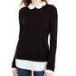 Maison Jules Women's Scalloped Neck Layered Look Sweater Black Size Small
