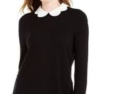 Maison Jules Women's Scalloped Neck Layered Look Sweater Black Size Small