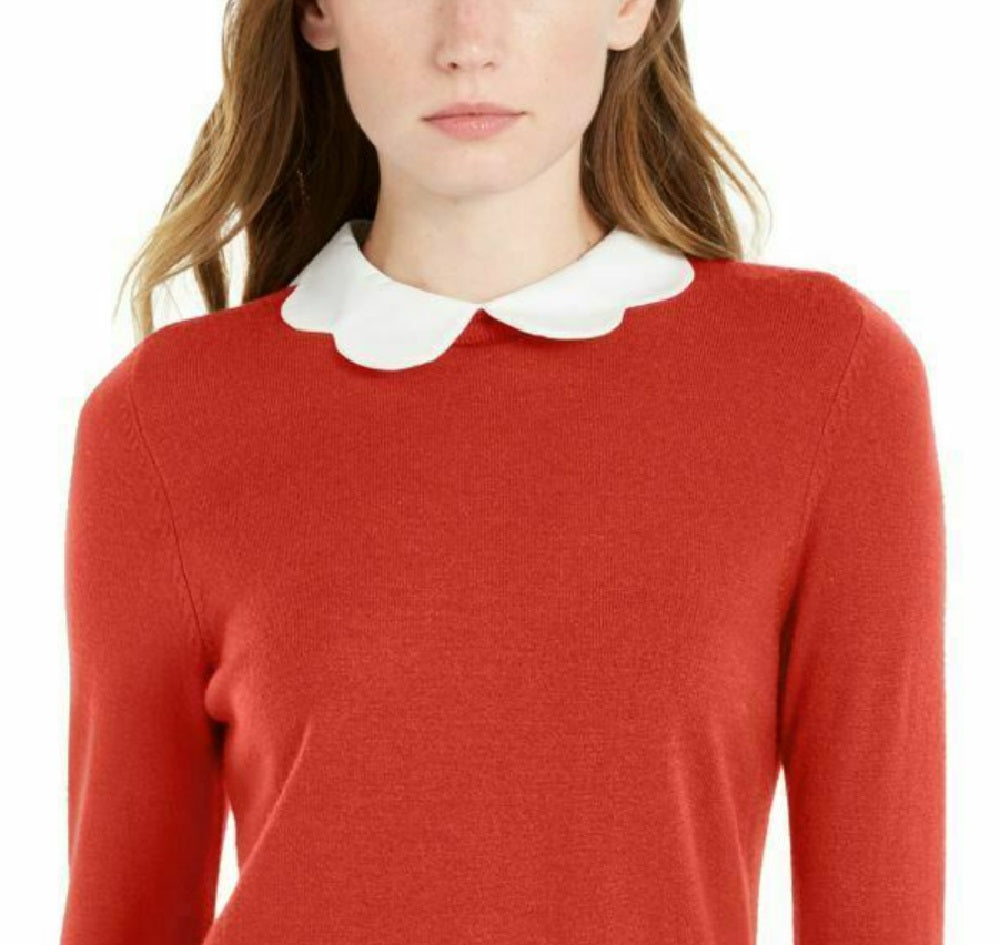 Maison Jules Women's Scalloped-Neck Layered-Look Sweater Bright Red Size X-Small
